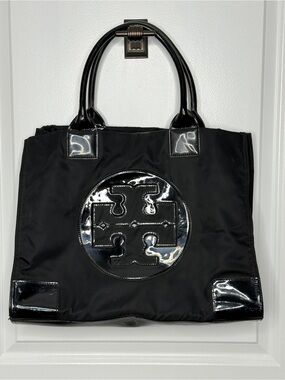 Tory Burch Ella Black Large Logo Tote Bag Fair Condition